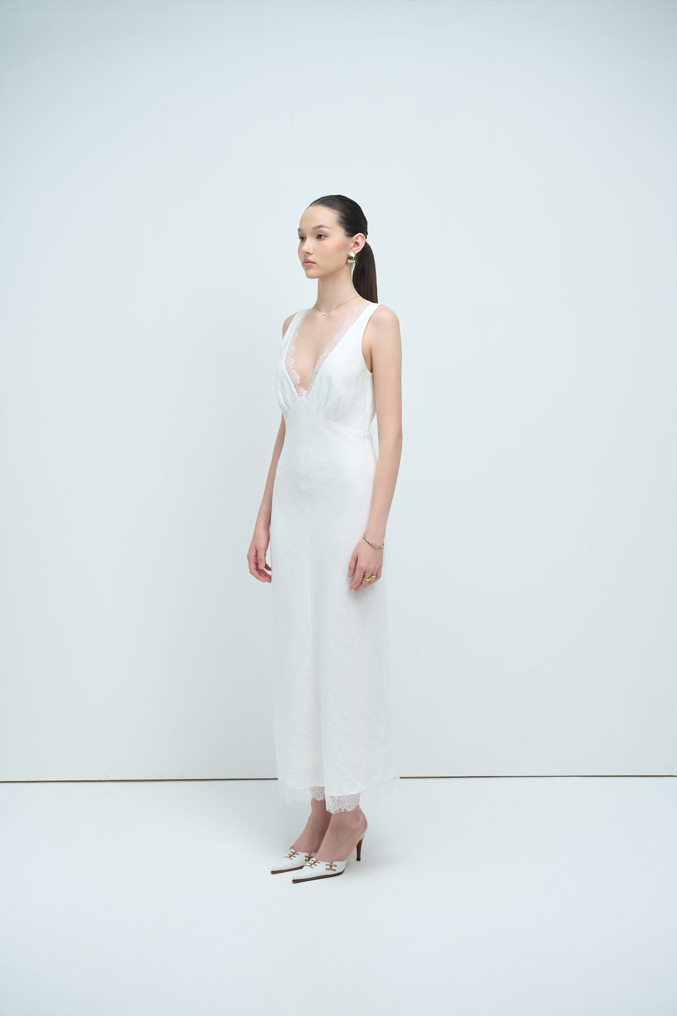 MAISIE LACE LINEN DRESS - WHITE