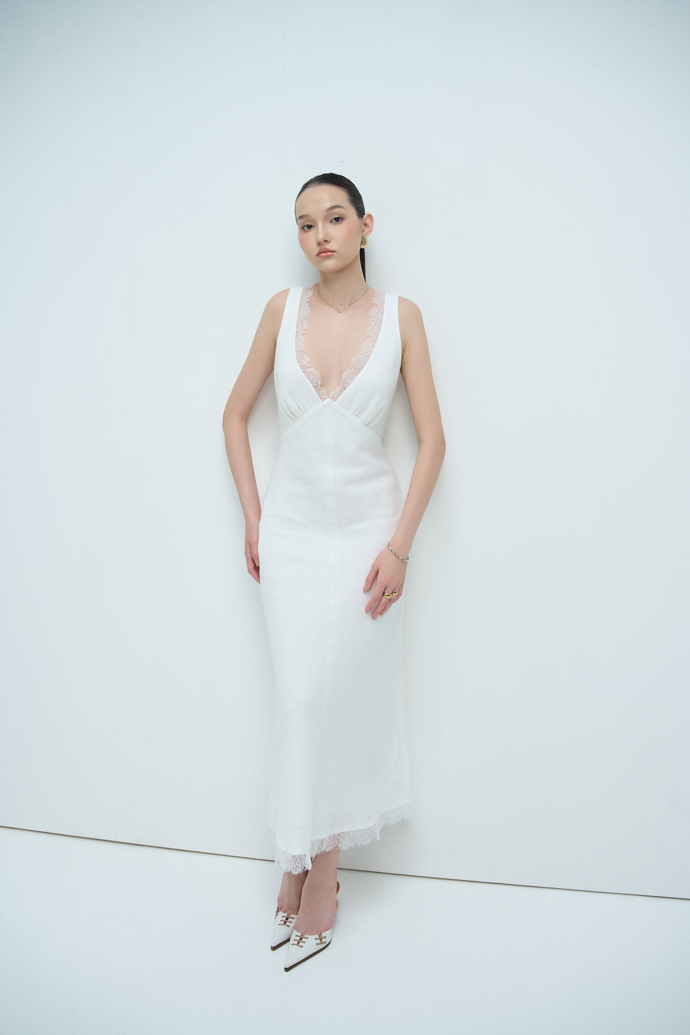 MAISIE LACE LINEN DRESS - WHITE