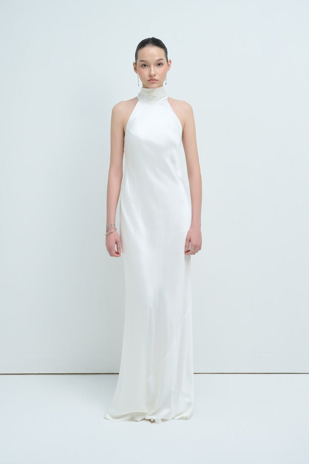 GLORIA HALTERNECK SATIN GOWN - WHITE (PREMIUM LINE)
