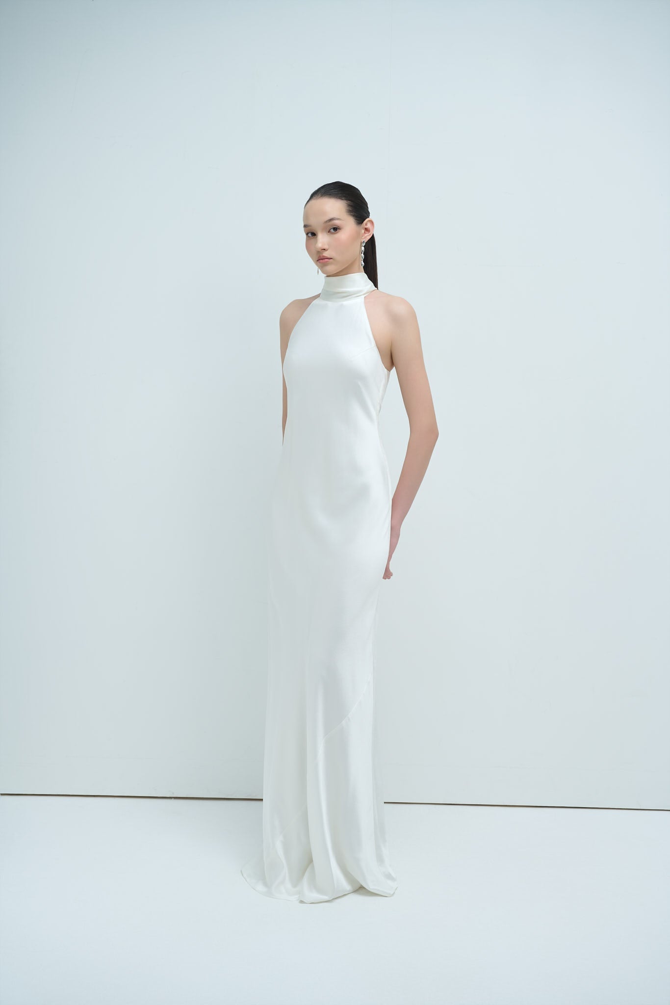 GLORIA HALTERNECK SATIN GOWN - WHITE (PREMIUM LINE)