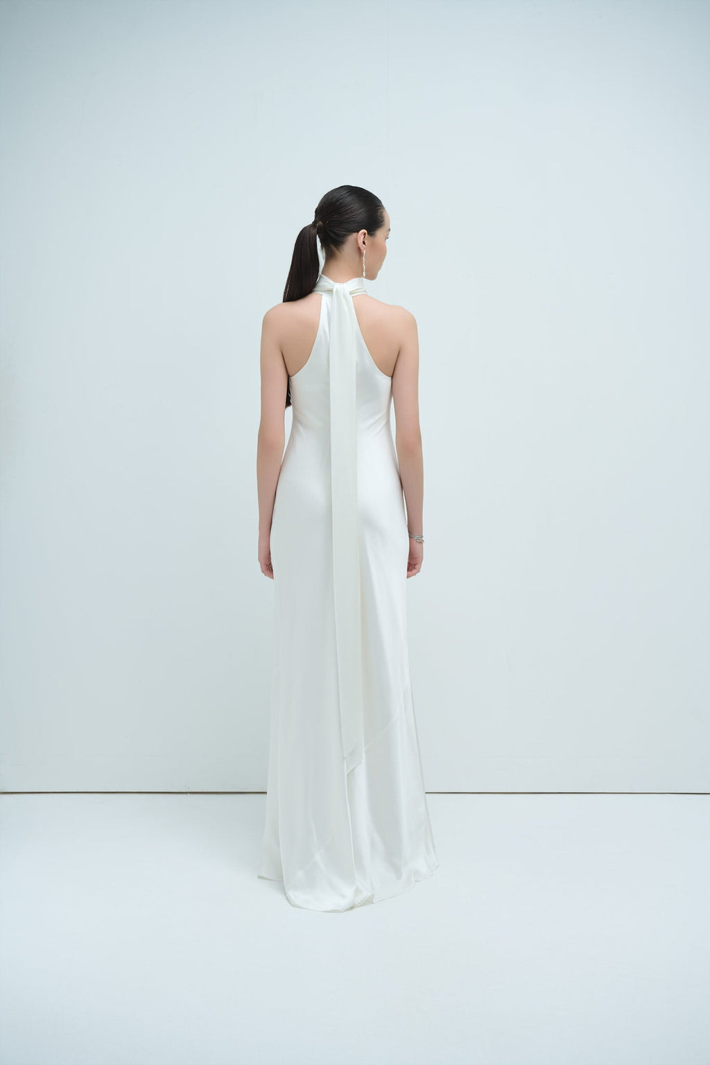 GLORIA HALTERNECK SATIN GOWN - WHITE (PREMIUM LINE)