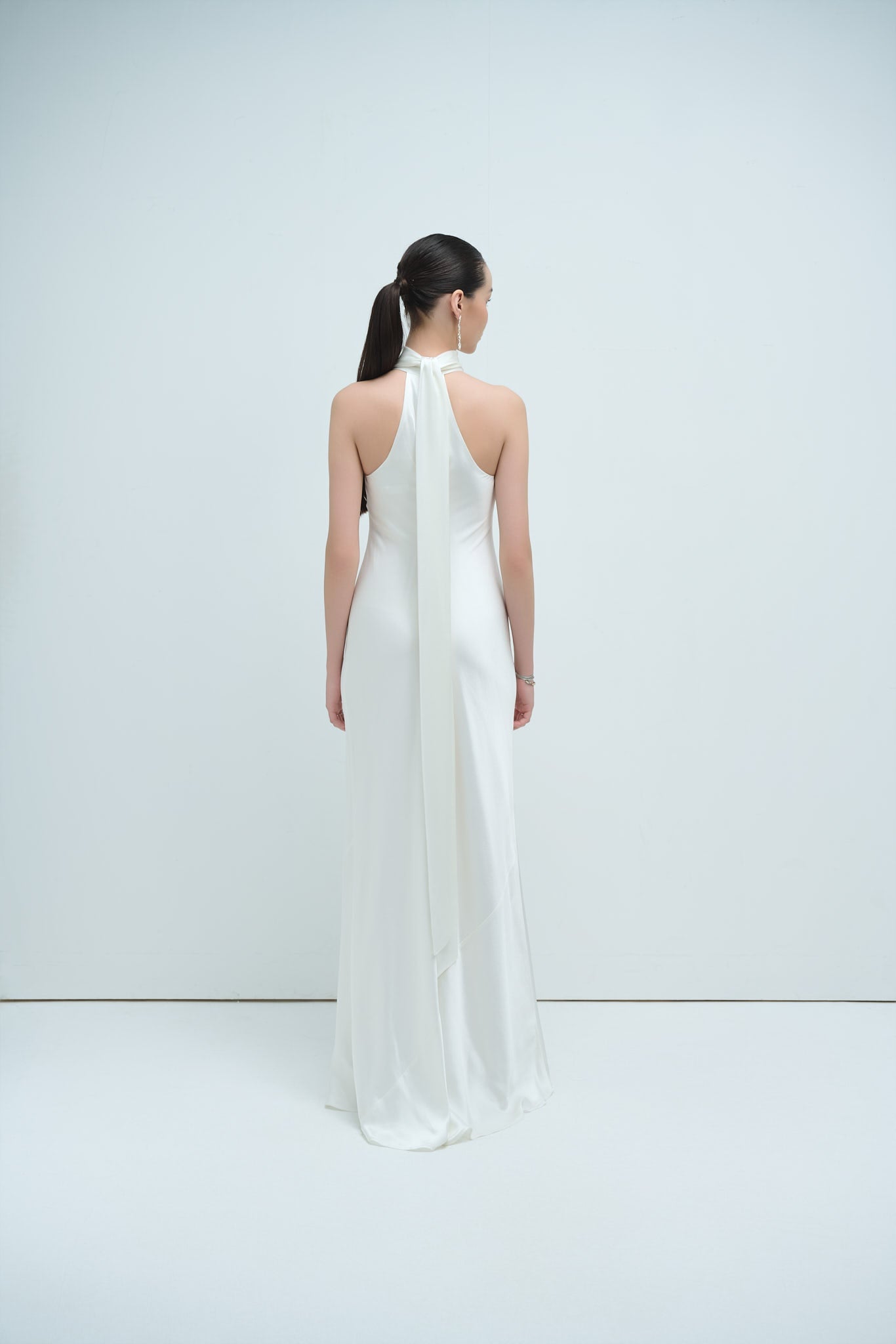 GLORIA HALTERNECK SATIN GOWN - WHITE (PREMIUM LINE)