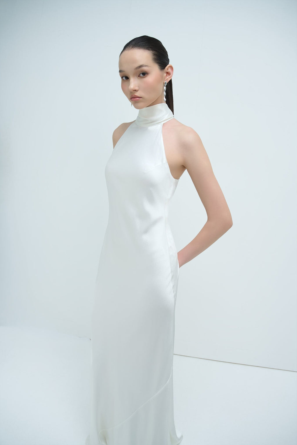 GLORIA HALTERNECK SATIN GOWN - WHITE (PREMIUM LINE)