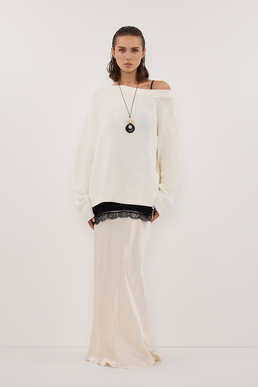 LEISLE CREAM ASYM KNIT JUMPER