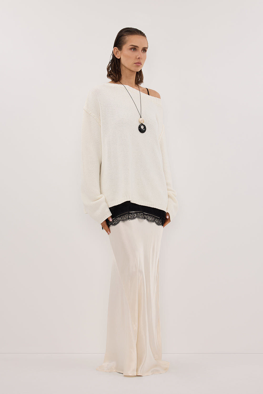 LEISLE CREAM ASYM KNIT JUMPER