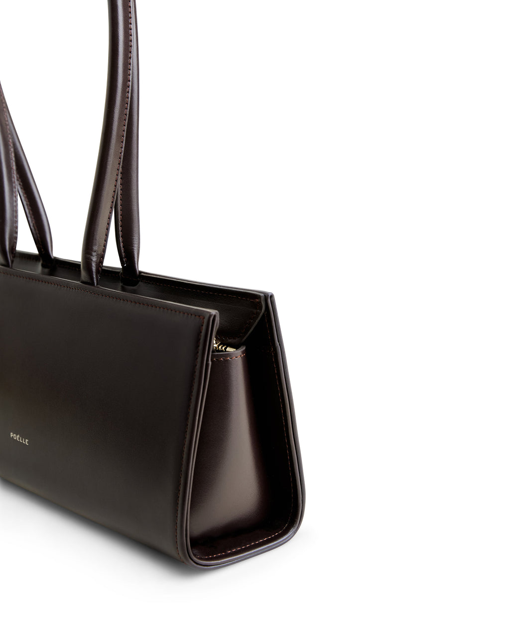 Poelle Atelier brown leather handbag with sleek rectangular shape and double shoulder straps