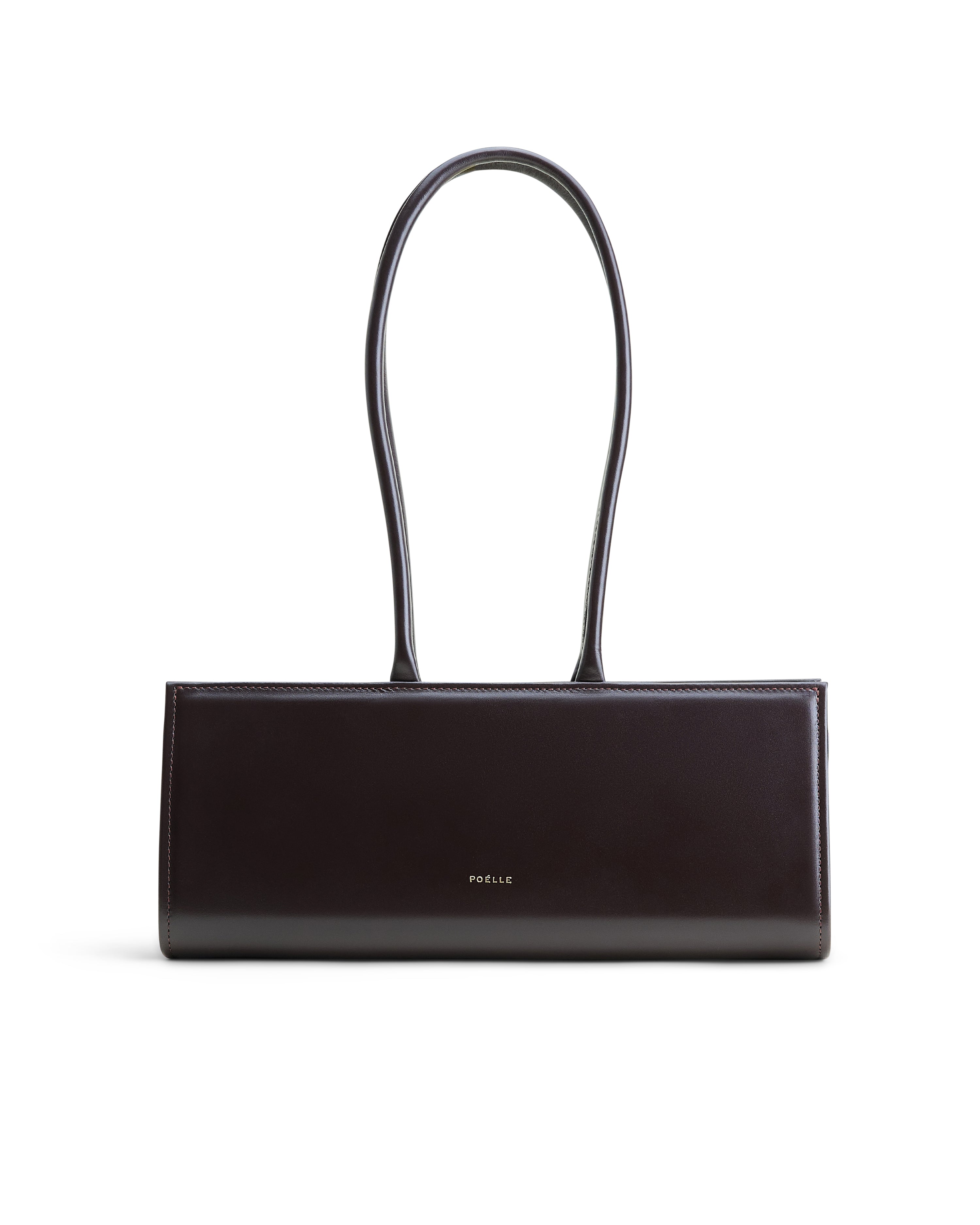 Poelle Atelier elegant brown leather handbag with long handles and minimalist design