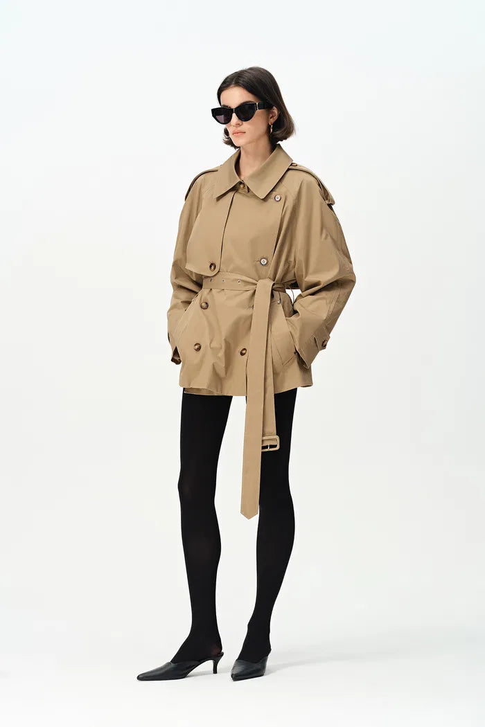 Lina Cropped Trench Coat in Cotton Twill