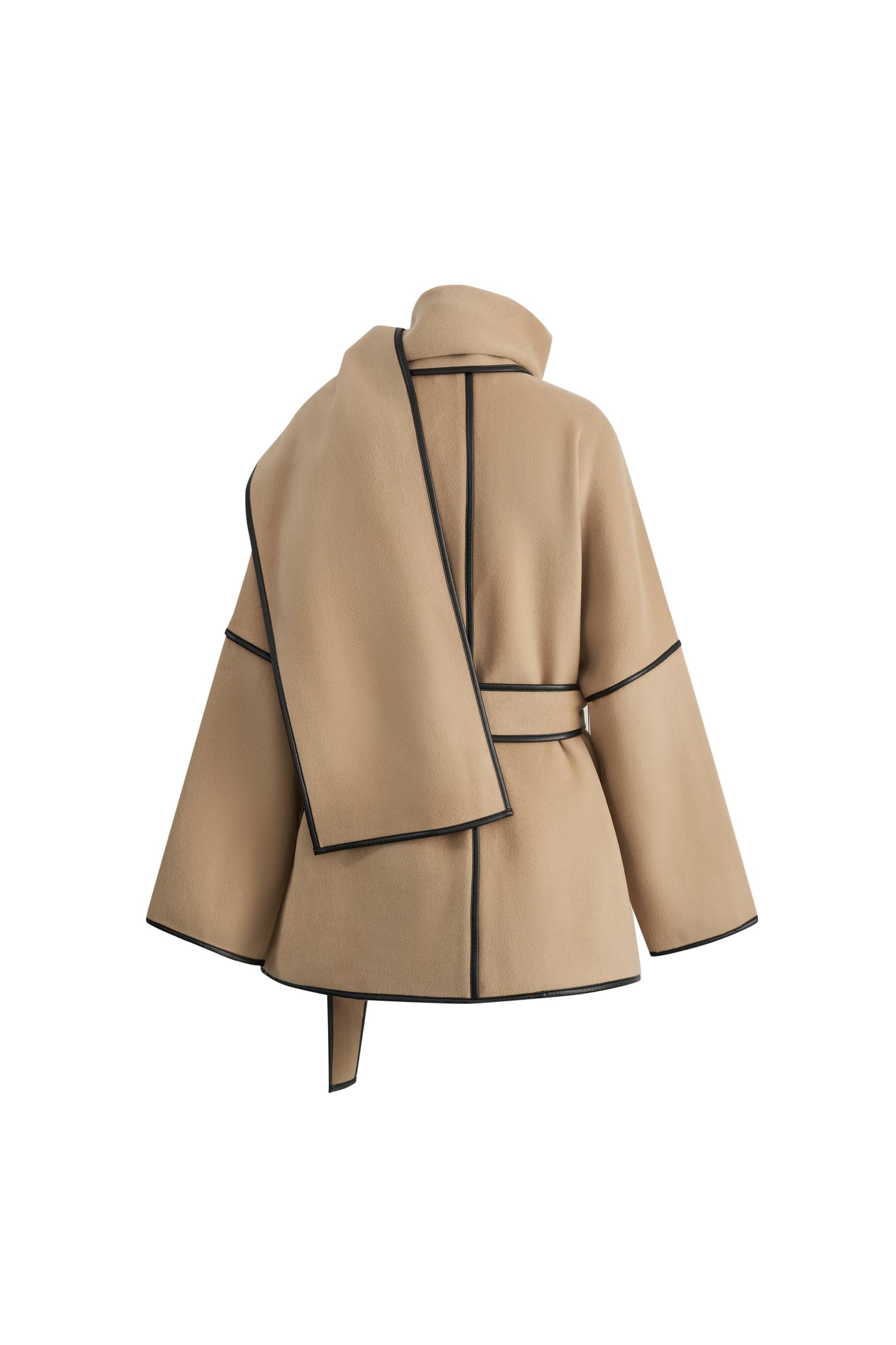 Lycoris Leather Trim Double Face Wool Coat in Merino Cashmere