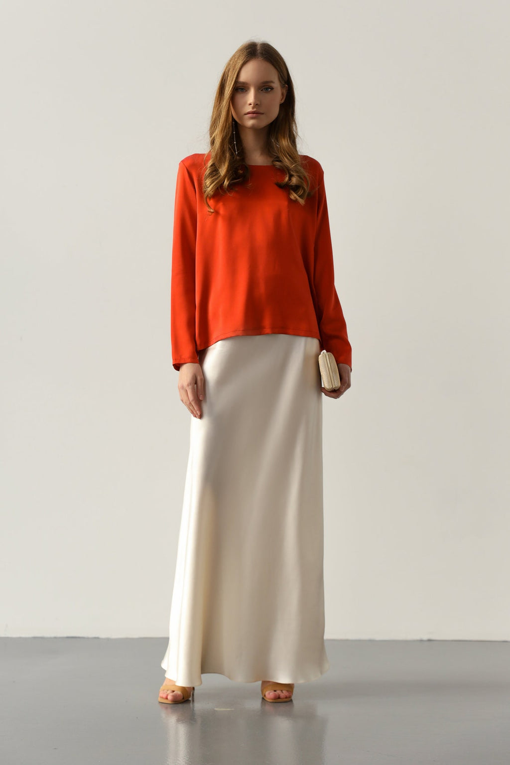 Alyssa Butter-Cream silk satin maxi skirt - Image 5