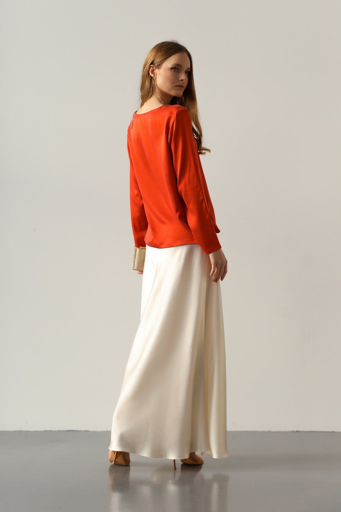Alyssa Butter-Cream silk satin maxi skirt - Image 4