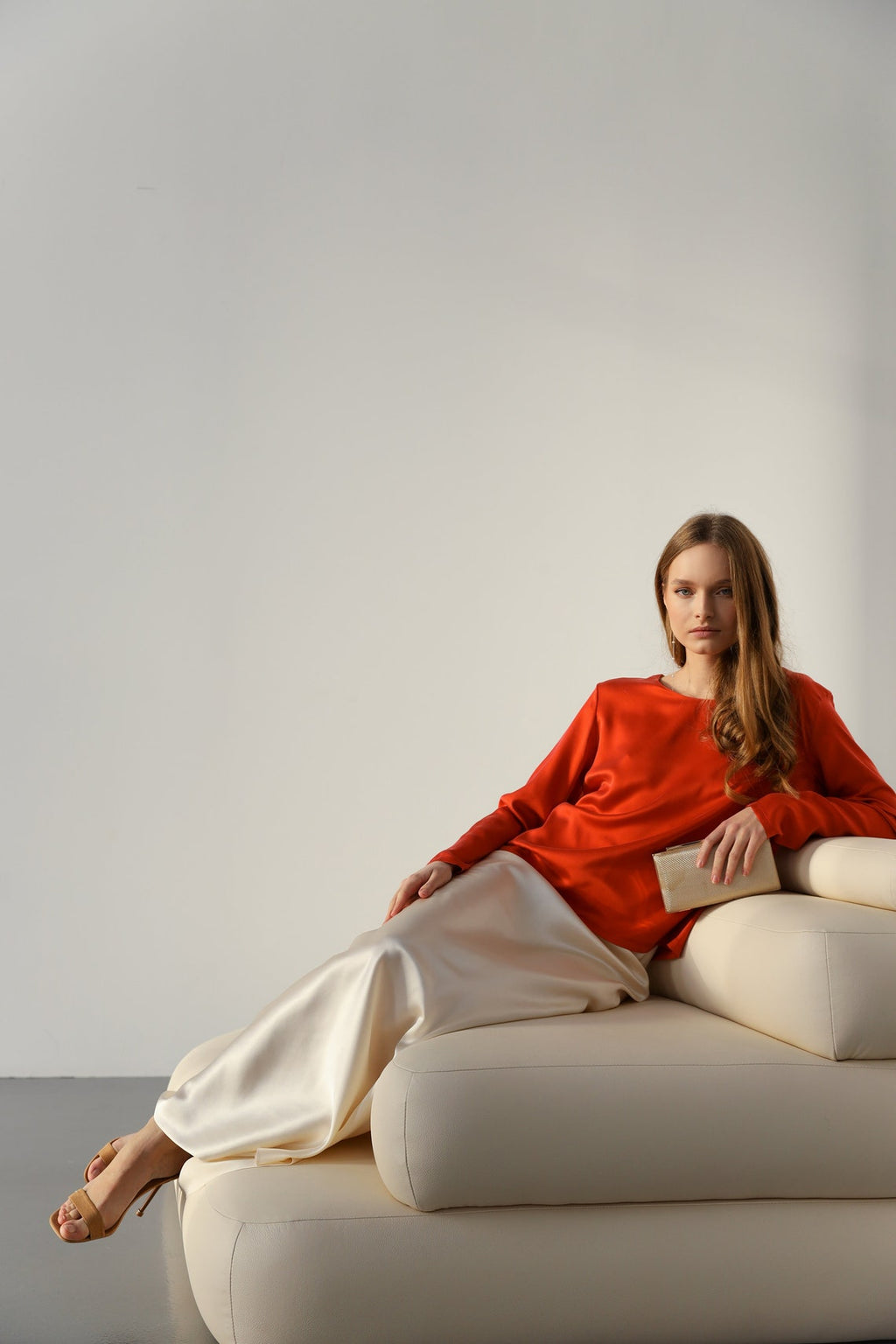 Alyssa Butter-Cream silk satin maxi skirt - Image 6