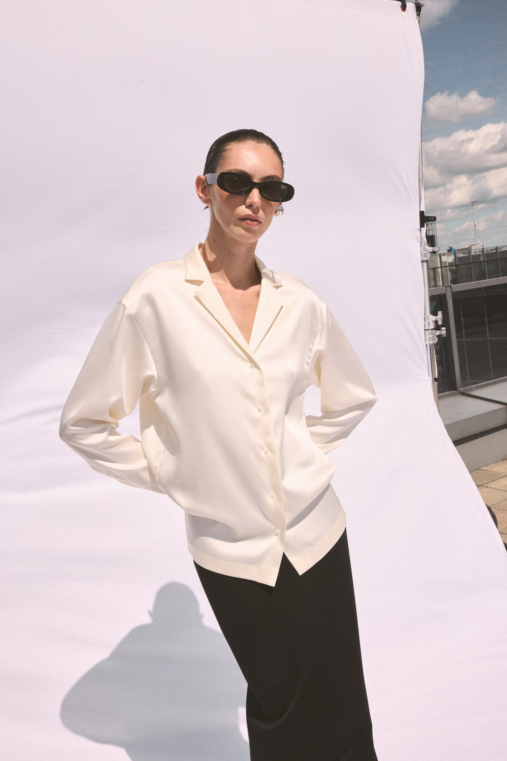 FLOWING SATIN SHIRT - IVORY