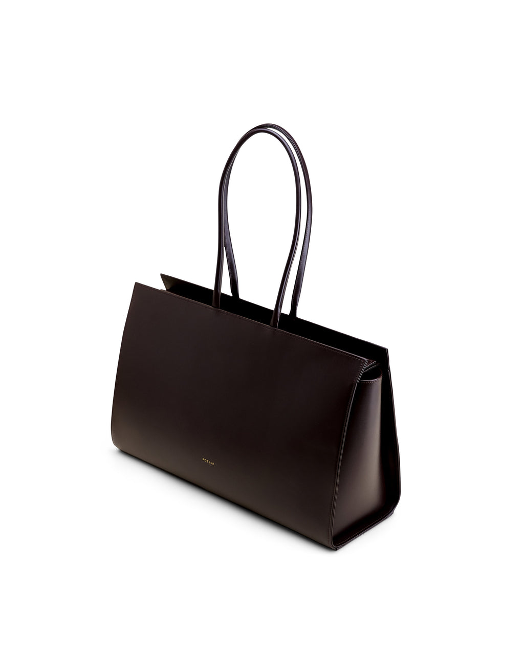 Poelle Atelier luxury brown tote bag with long handles and sleek minimalist design