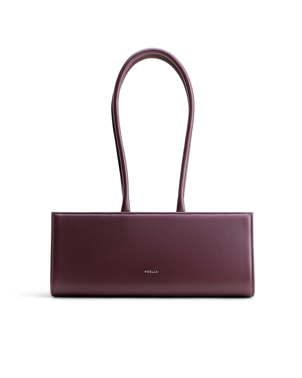 Poelle Atelier elegant burgundy east-west horizontal leather bag with long handles and minimalist design