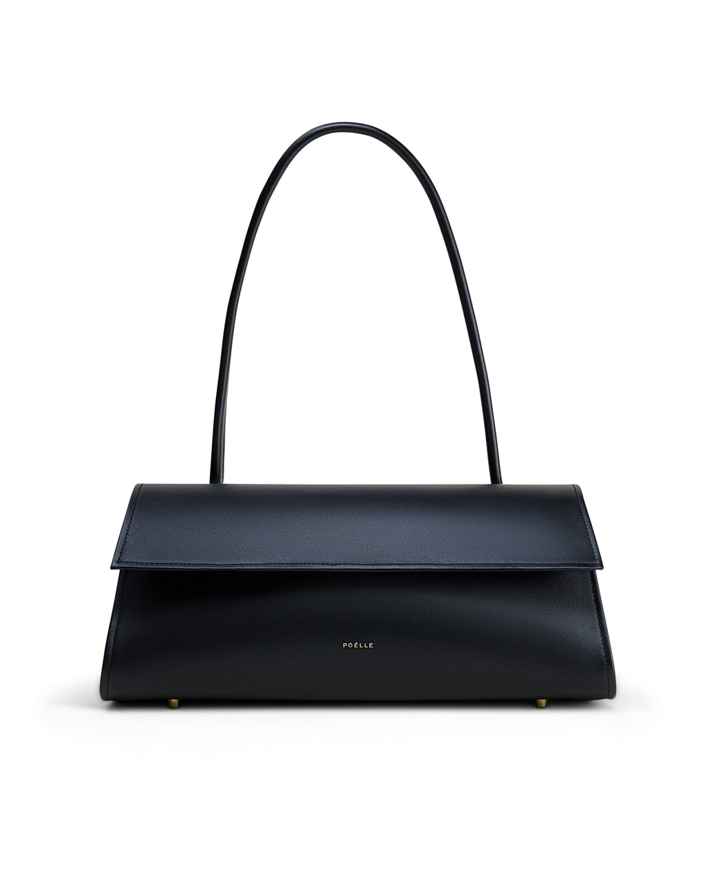 Poelle Atelier high-end fashion leather bag in black with sleek flap and long handle