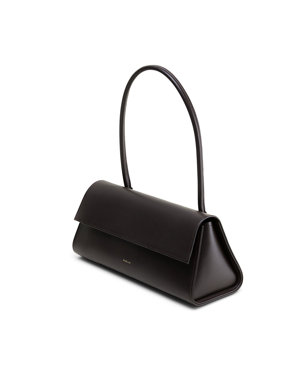 Poelle Atelier high-end fashion leather bag in sleek black with a structured silhouette and long handle