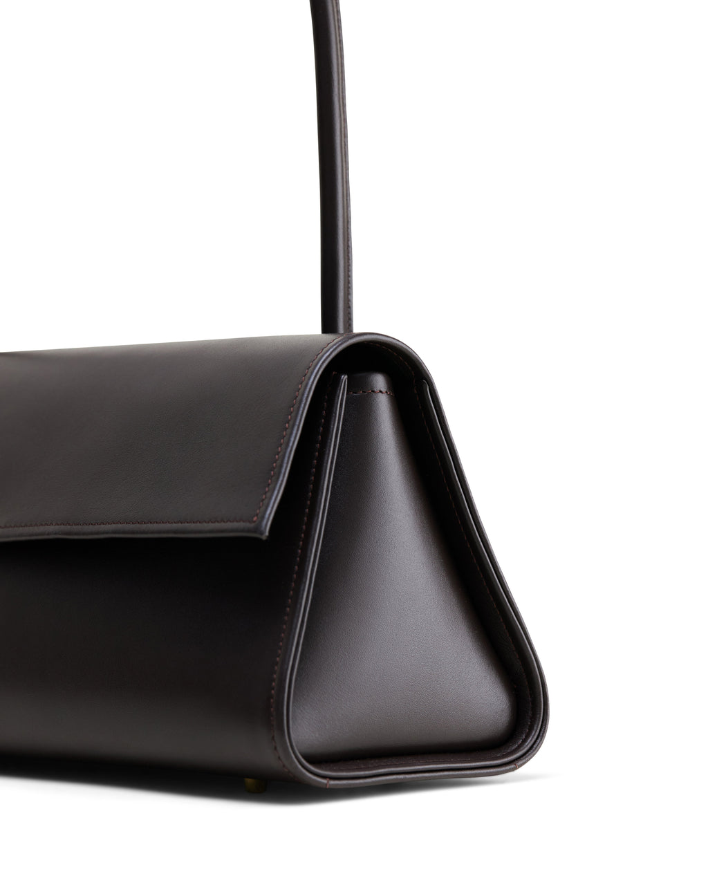 Black high-end fashion leather bag by Poelle Atelier with sleek triangular side and top handle