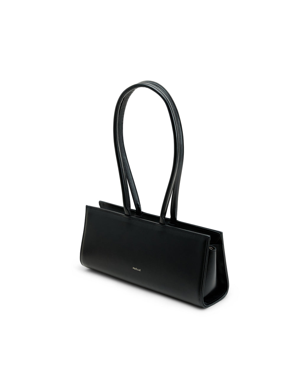 Poelle Atelier luxury black leather handbag with slim long handles and minimalist design