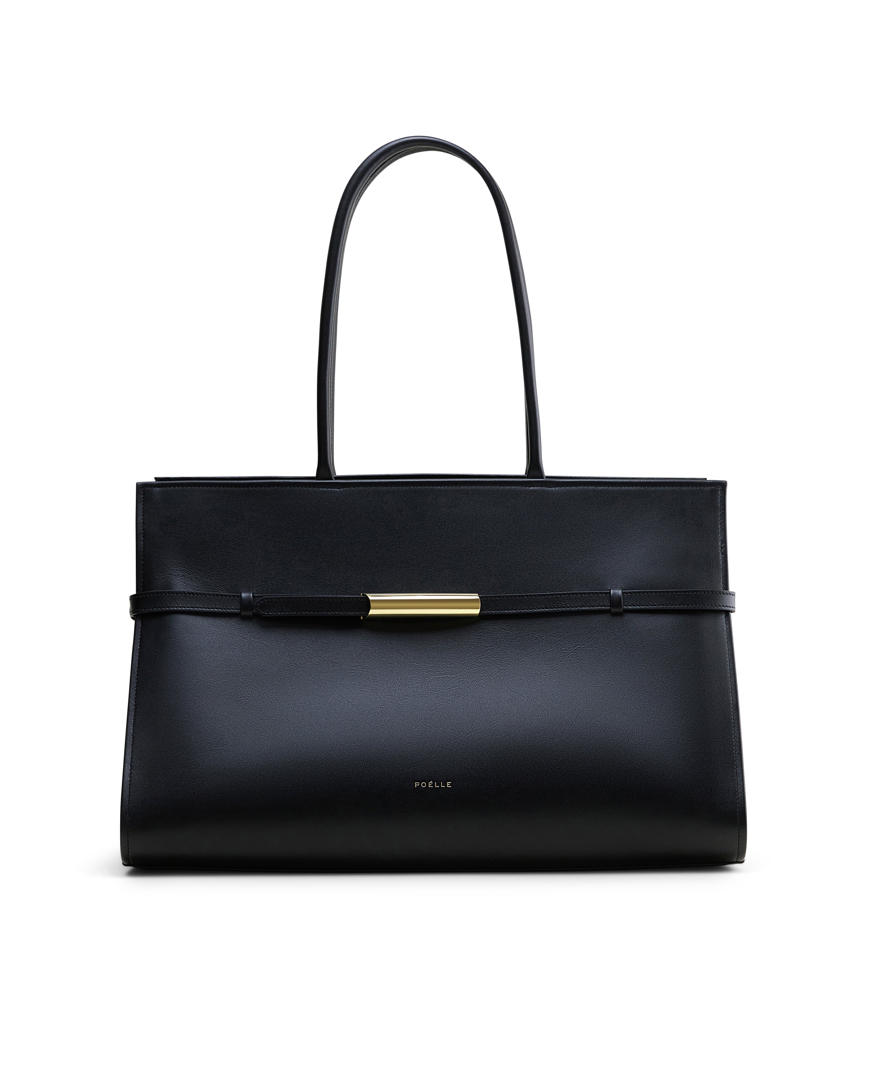 Poelle Atelier luxury leather black bag with gold accent and structured handles