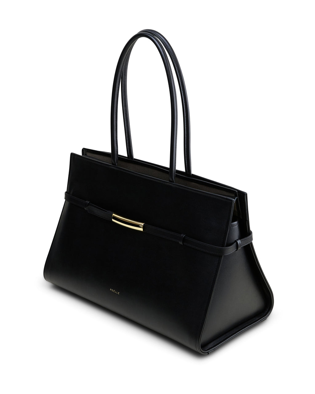Poelle Atelier luxury leather black bag with structured design and double handles