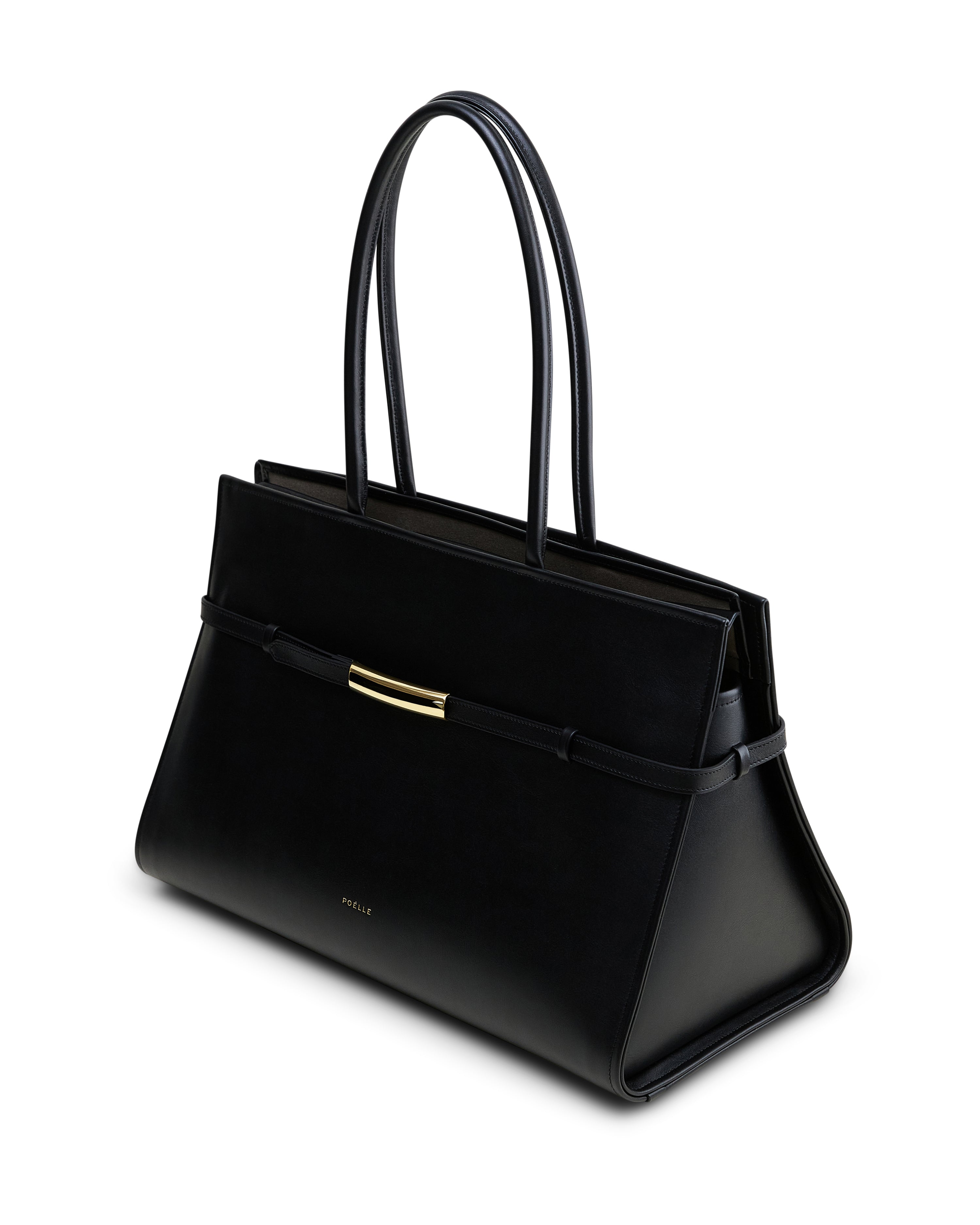 Poelle Atelier luxury leather black bag with structured design and double handles