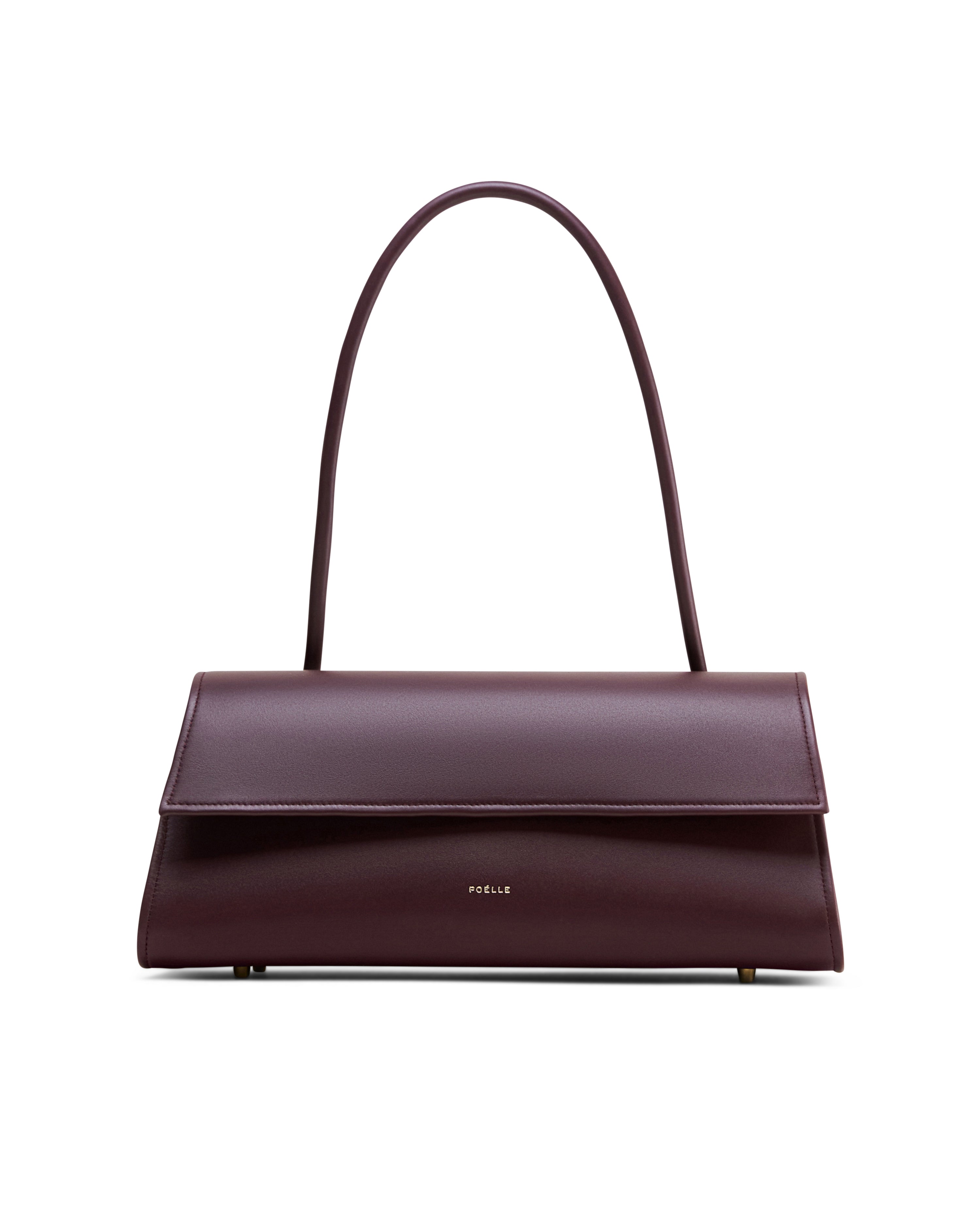 Poelle Atelier high-end fashion leather bag in dark brown with sleek top handle and minimalist design