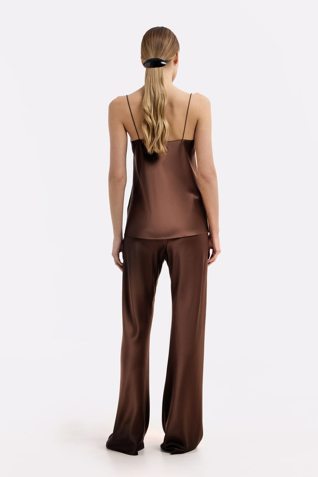 Riviera Chocolate silk satin bias cut slim pants