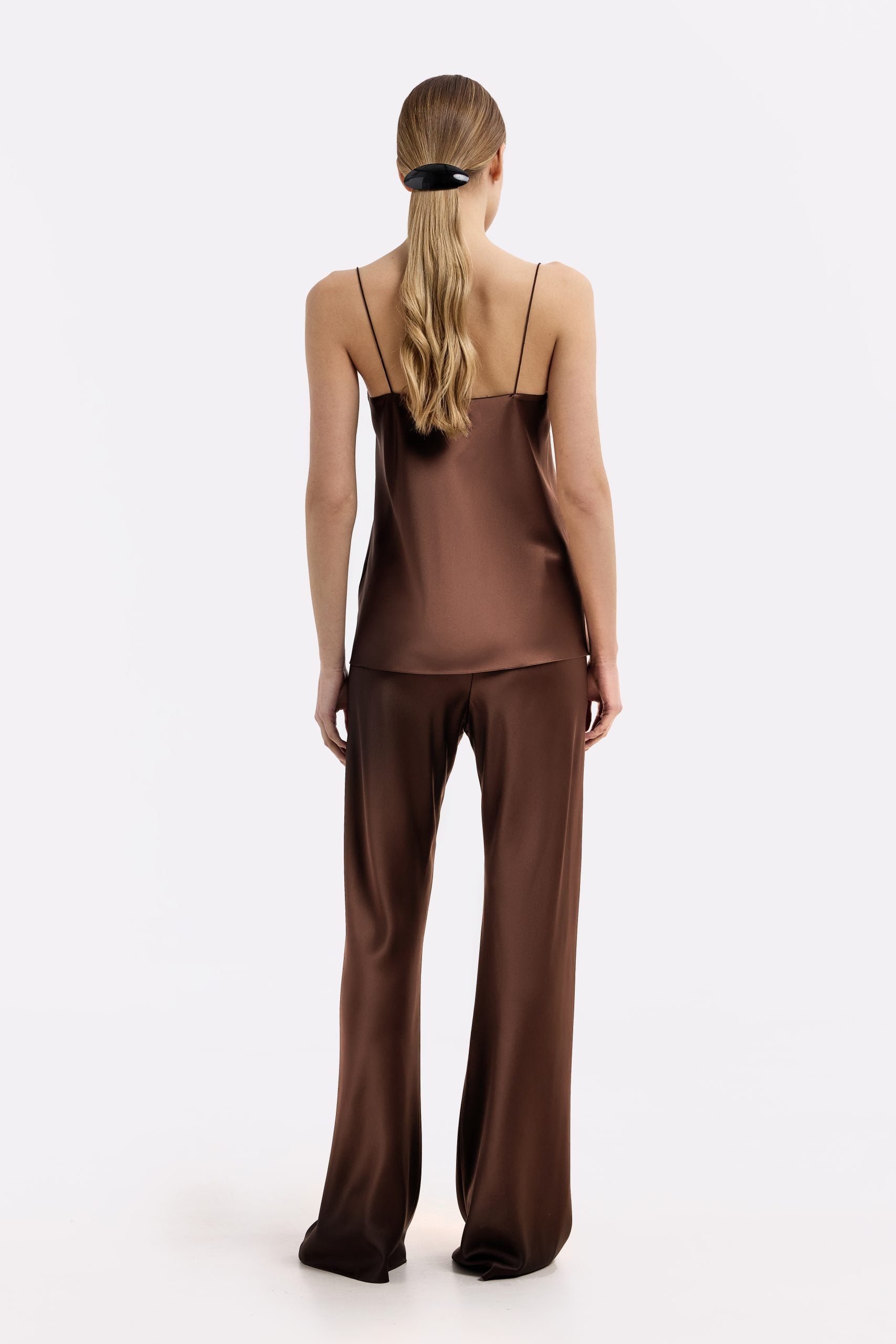 Riviera Chocolate silk satin bias cut slim pants